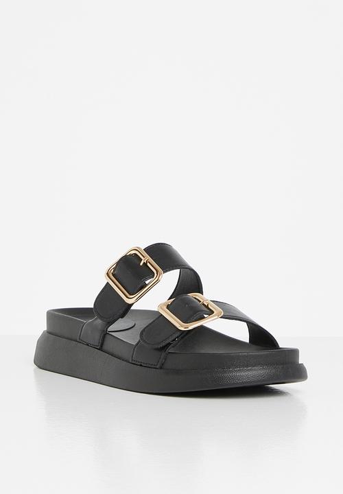 Plum - Kaylee double strap big buckle slide - black
