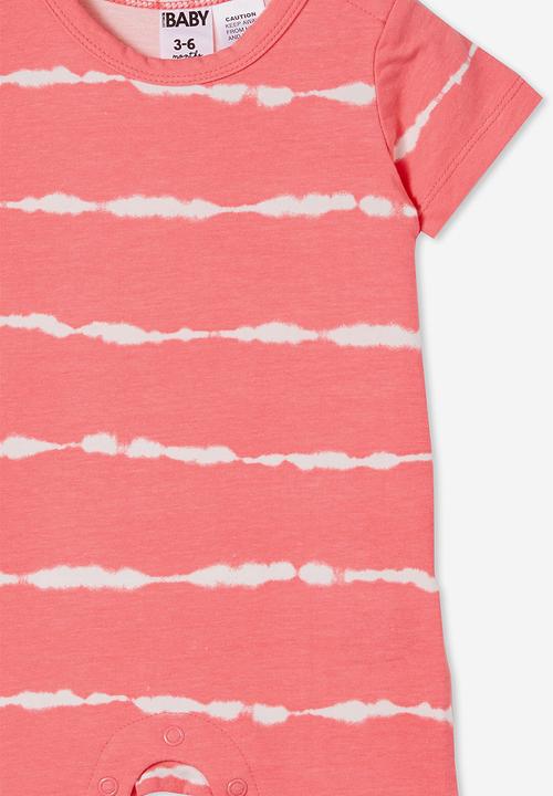 Cotton On - The short sleeve romper - retro coral linear tie dye