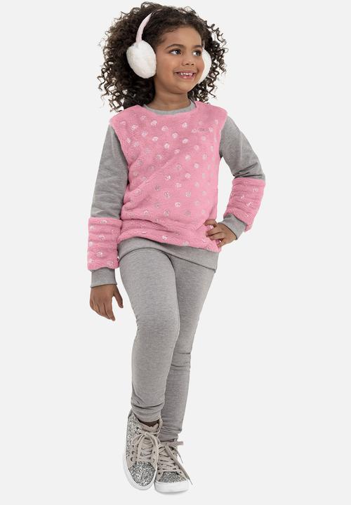 Quimby - Girls sweat top & pants set - pink & grey