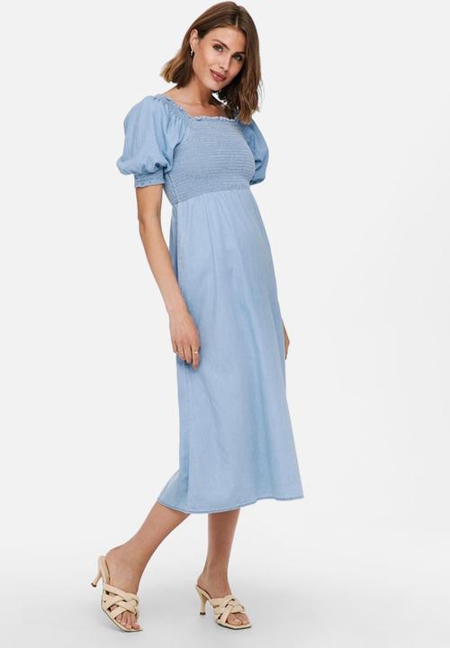 ONLY - June life short sleeve smock denim dress - light blue denim