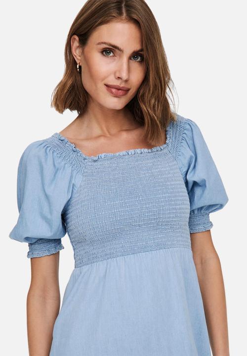 ONLY - June life short sleeve smock denim dress - light blue denim