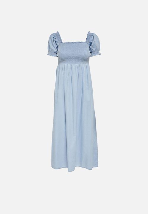 ONLY - June life short sleeve smock denim dress - light blue denim