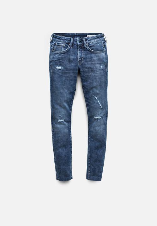 G-STAR - 3301 Mid skinny ankle - faded ripped baltic sea