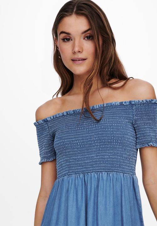 ONLY - Cora life short sleeve smock denim dress - medium blue denim