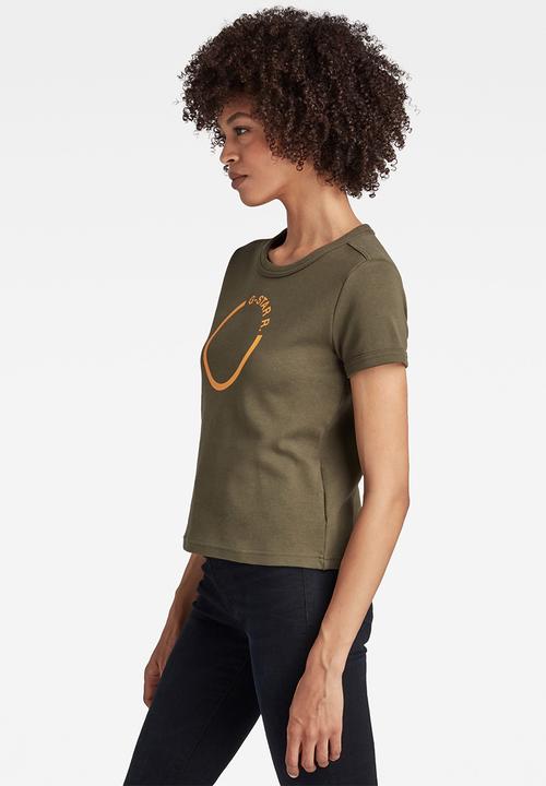 G-STAR - Front logo cropped slim tee - dk bronze green