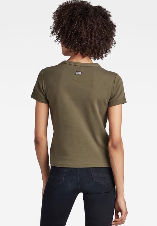 G-STAR - Front logo cropped slim tee - dk bronze green