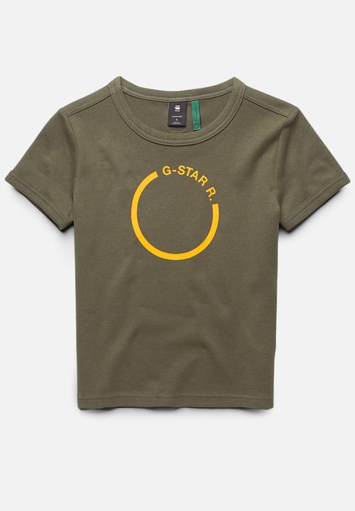 G-STAR - Front logo cropped slim tee - dk bronze green