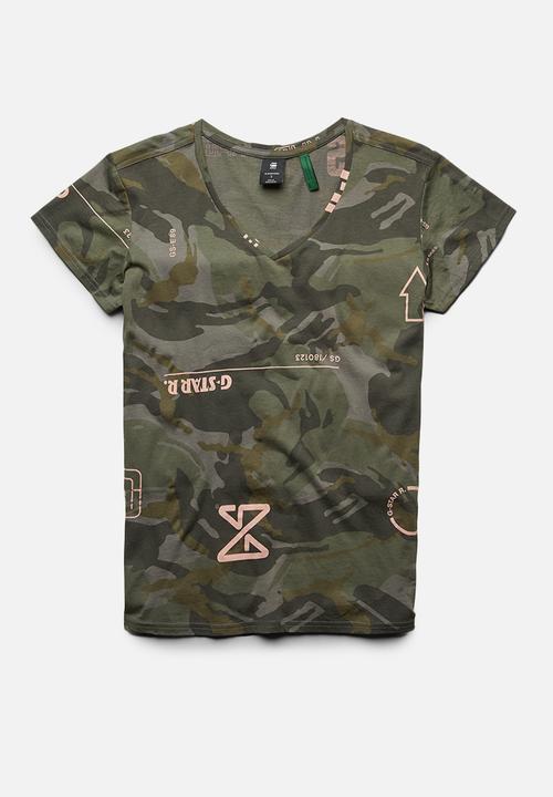G-STAR - Camo type print v-neck tee - gs grey type pink face camo