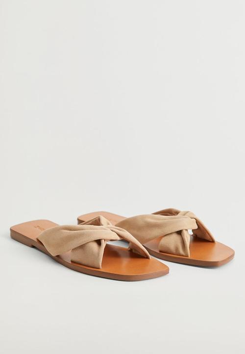 MANGO - Cross leather slide - light / pastel brown