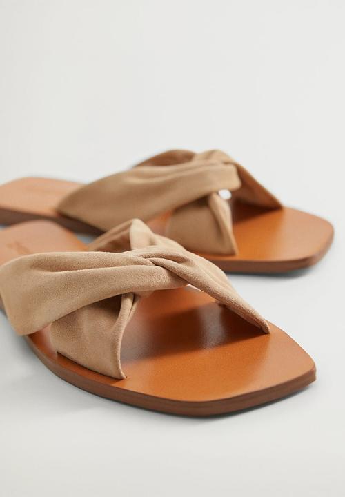 MANGO - Cross leather slide - light / pastel brown
