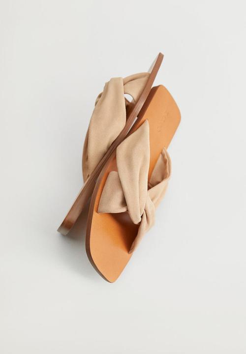 MANGO - Cross leather slide - light / pastel brown