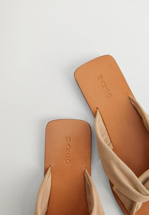 MANGO - Cross leather slide - light / pastel brown