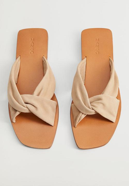 MANGO - Cross leather slide - light / pastel brown
