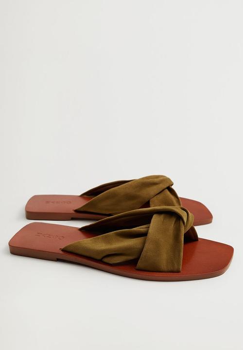 MANGO - Cross suede slide - beige / khaki