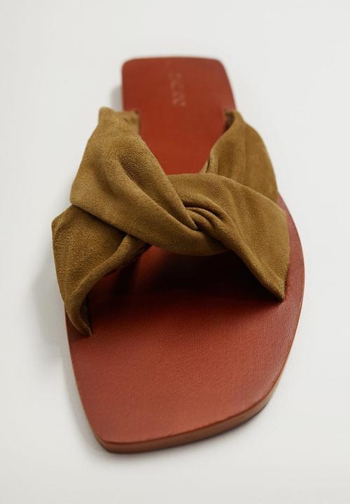MANGO - Cross suede slide - beige / khaki