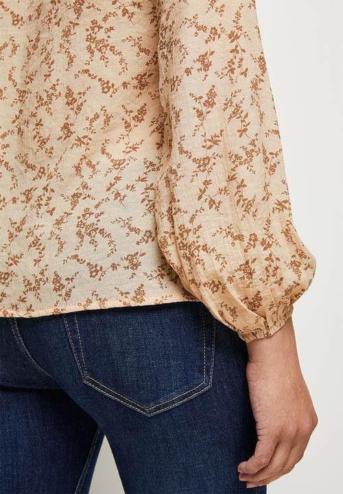 edit - Long sleeve V-neck shell - natural floral