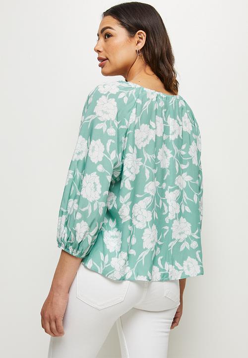edit - Bellow sleeve peasant blouse - aqua floral