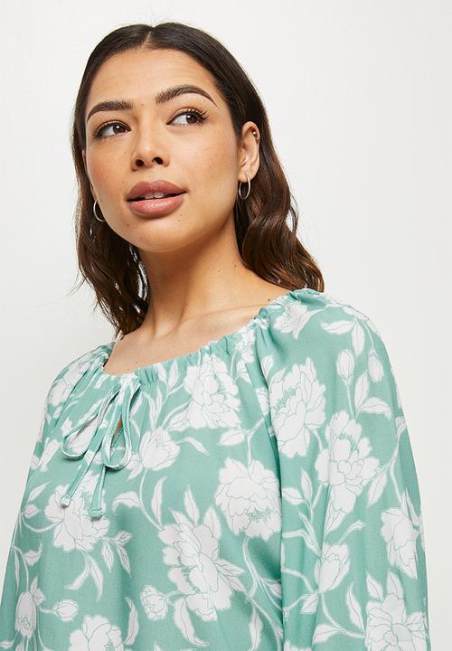 edit - Bellow sleeve peasant blouse - aqua floral