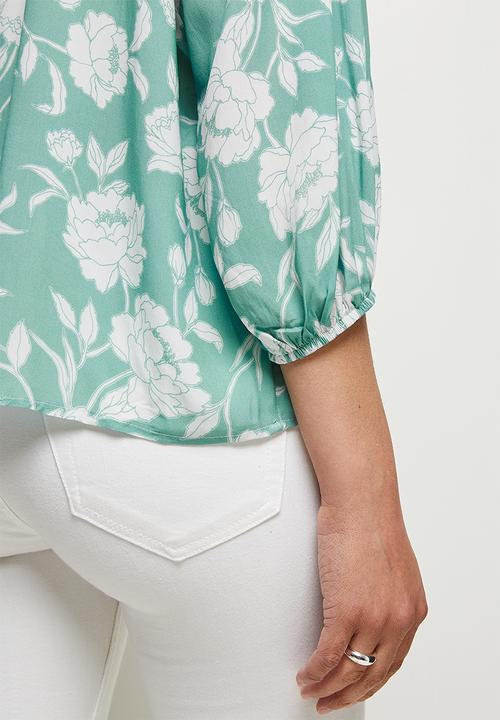 edit - Bellow sleeve peasant blouse - aqua floral