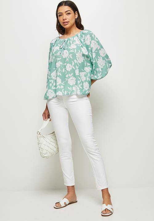 edit - Bellow sleeve peasant blouse - aqua floral
