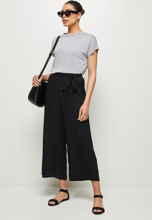 edit - Texture belted wide leg pant - black