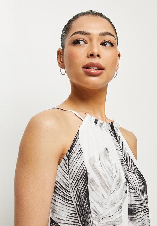edit - Highneck flared jumpsuit - mono palm