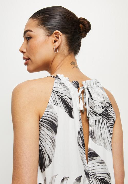 edit - Highneck flared jumpsuit - mono palm