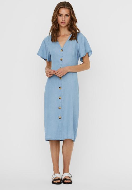 Vero Moda - Viviana short sleeve calf dress - light blue 