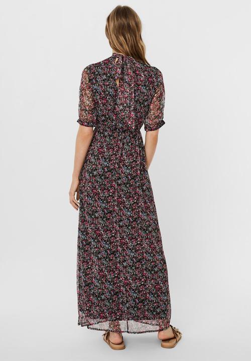 Vero Moda - Kay short sleeve ankle dress - pink peacock ditsy