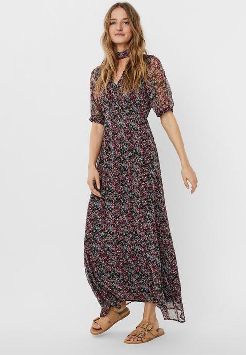 Vero Moda - Kay short sleeve ankle dress - pink peacock ditsy