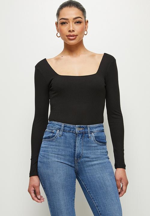 MILLA - Square neck tie bodysuit - black