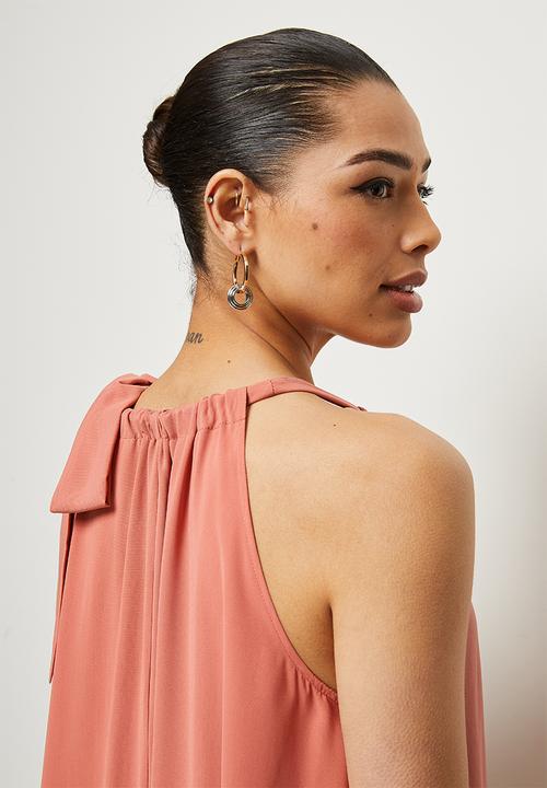 MILLA - Halter trapeze maxi with tie - salmon