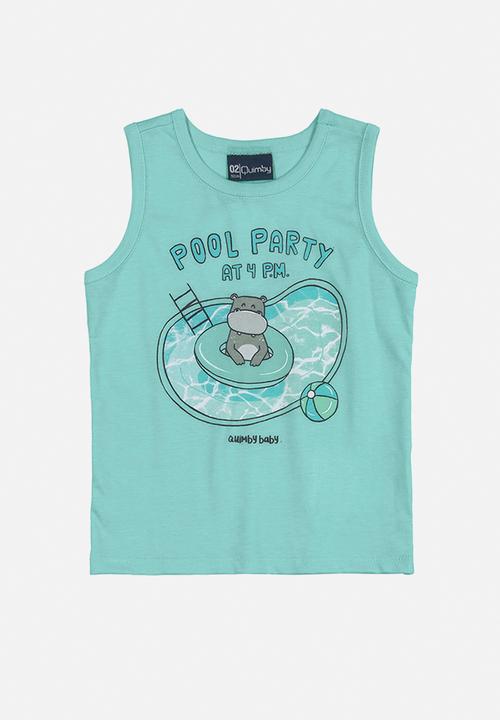 Quimby - Pool party tank top & shorts set - light green & navy 