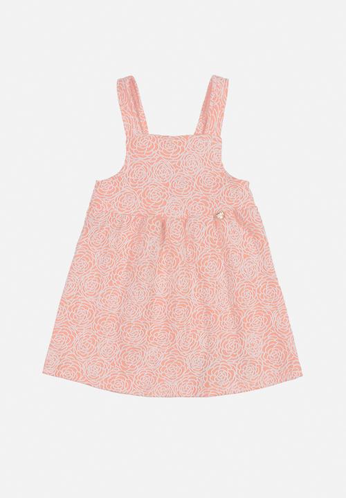 Quimby - Baby printed pinafore & tee set - off white & pink 