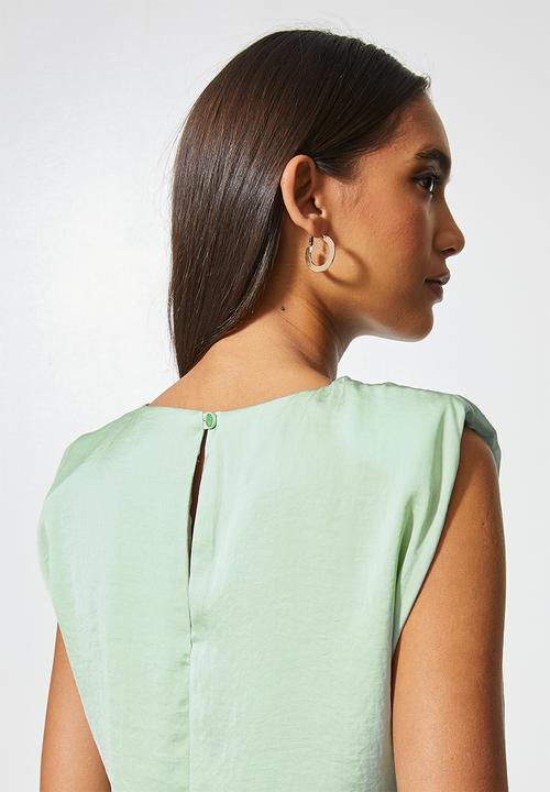 VELVET - Muscle shoulder pad blouse with gauged neck detail - green 