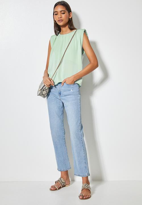 VELVET - Muscle shoulder pad blouse with gauged neck detail - green 