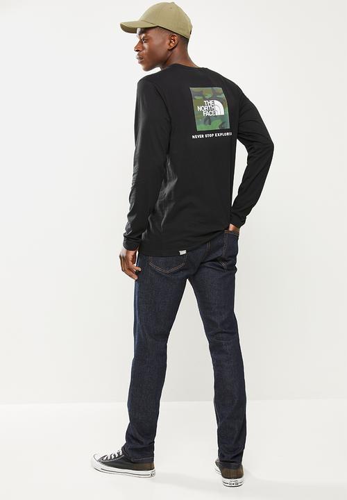 The North Face - Long sleeve red box tee - black