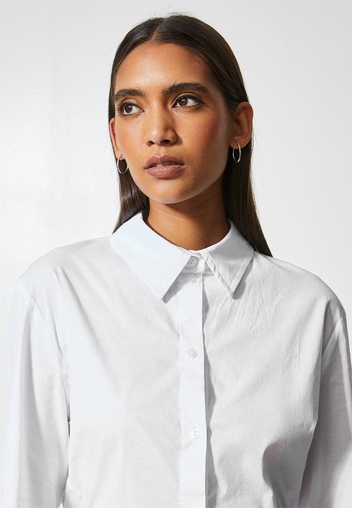 VELVET - Cropped shirt with ties - white 