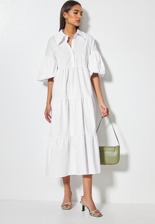 VELVET - Peter pan collar midi dress - white 