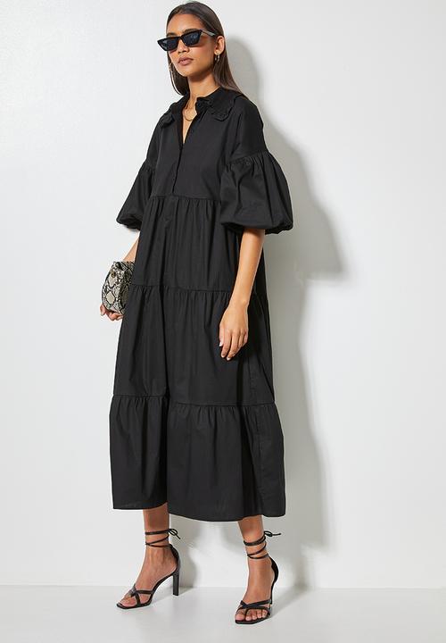 VELVET - Peter pan collar midi dress - black 