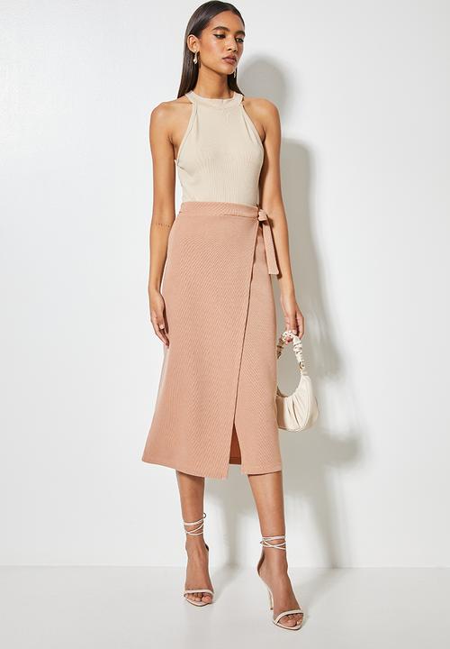 VELVET - Wrap slim knit skirt - neutral 