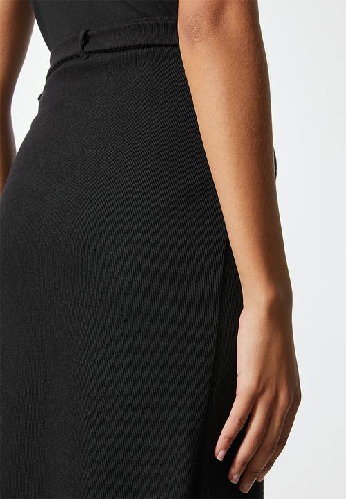 VELVET - Wrap slim knit skirt - black 