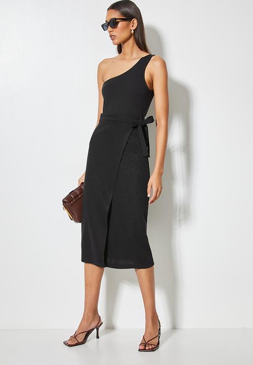 VELVET - Wrap slim knit skirt - black 