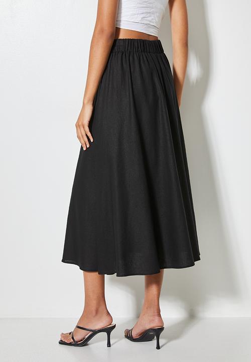 VELVET - Linen woven pull on a-line skirt - black