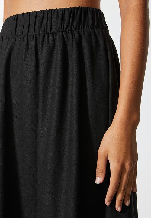 VELVET - Linen woven pull on a-line skirt - black