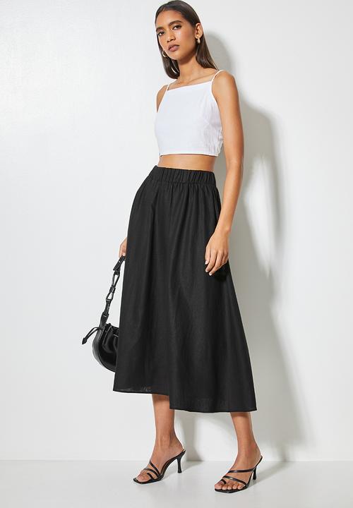 VELVET - Linen woven pull on a-line skirt - black