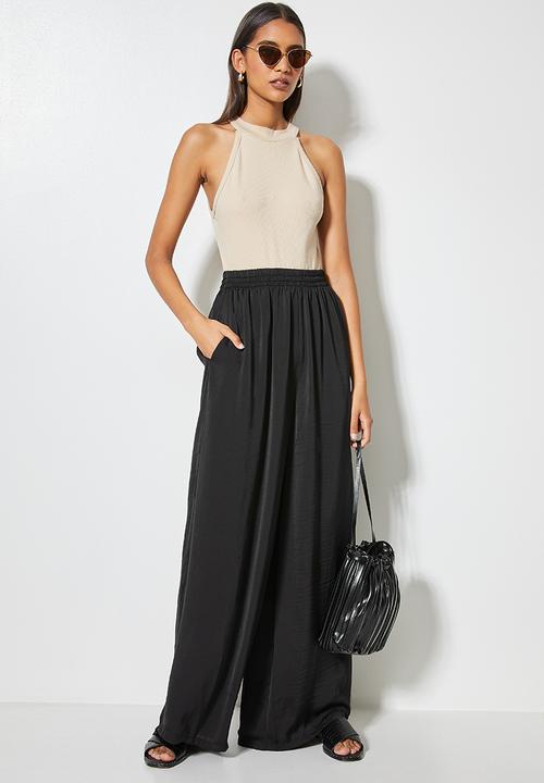 VELVET - Wide leg pull on palazzo - black 