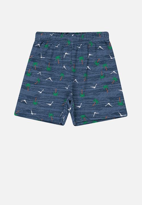 Bee Loop - Baby boys wave tee & shorts set - grey & blue 