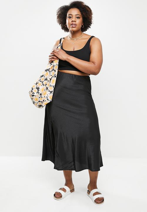 Cotton On - Curve side split midi skirt - black