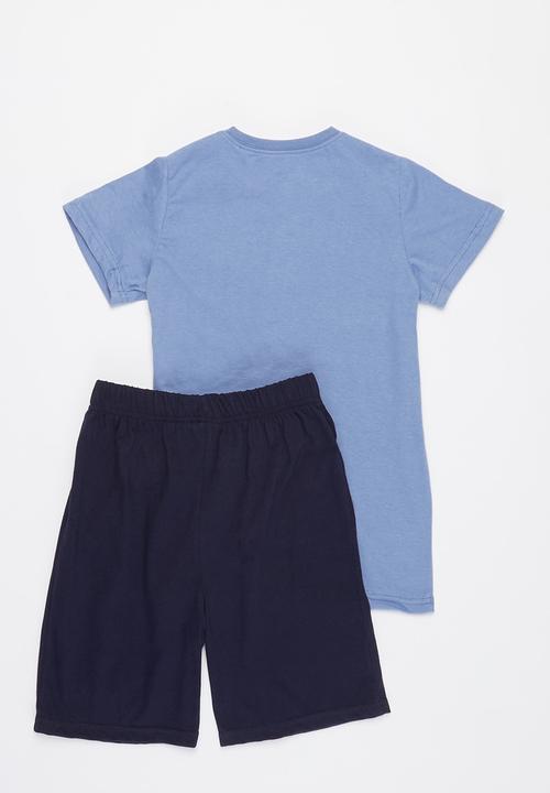 Rebel Republic - Tee & shorts pj set - blue & navy